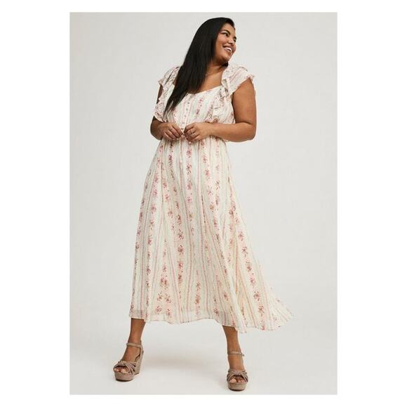 Torrid Antoinette Floral Chiffon Gauze Ruffle Button Front Maxi Dress Sz.4 NWT - Picture 1 of 16